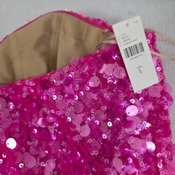 HELSI Fuchsia Pink Strapless Mimi Mini Sequin Dress Sz Large NWT - Picture 10 of 10